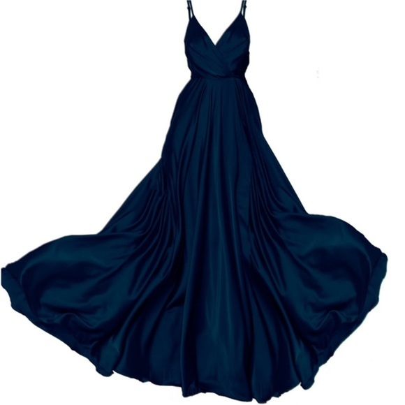 Angelika Jozefczyk Long Madi Blue Satin Dress - Black Tir Gown - Originally $420 - Picture 3 of 4
